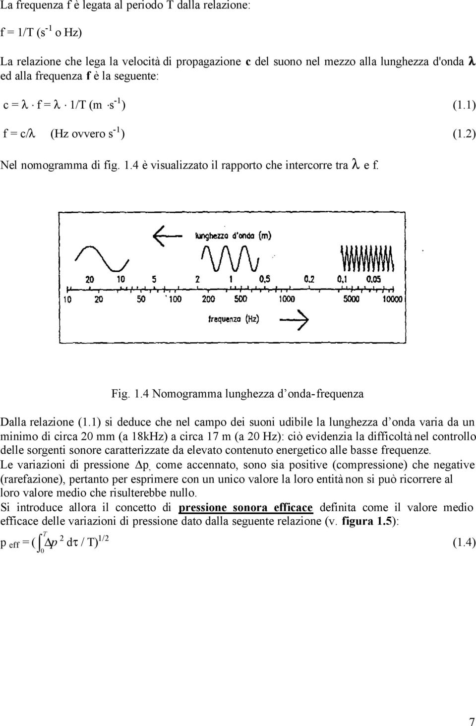 1) si deduce che nel campo dei suoni udibile la lunghezza d onda varia da un minimo di circa 20 mm (a 18kHz) a circa 17 m (a 20 Hz): ciò evidenzia la difficoltà nel controllo delle sorgenti sonore