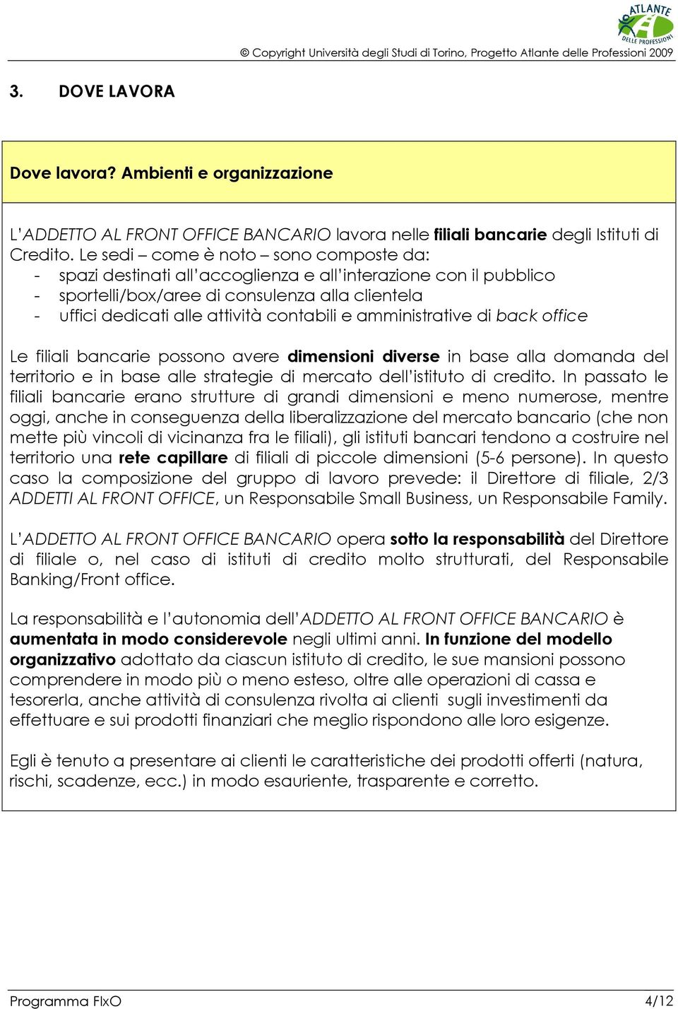 amministrative di back office Le filiali bancarie possono avere dimensioni diverse in base alla domanda del territorio e in base alle strategie di mercato dell istituto di credito.