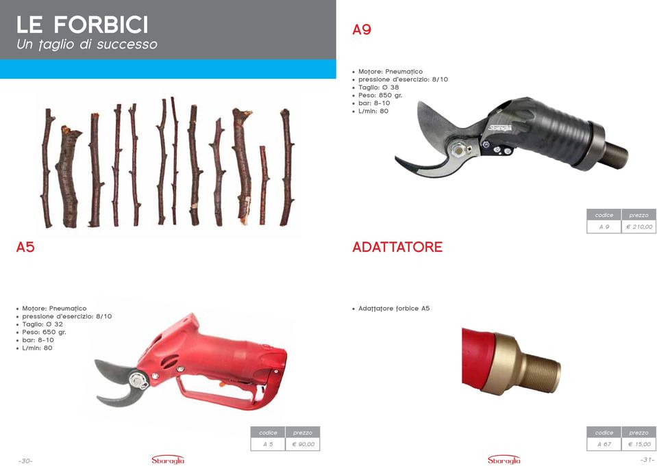 bar: 8-10 L/min: 80 A 9 210,00 A5 ADATTATORE Motore: Pneumatico pressione