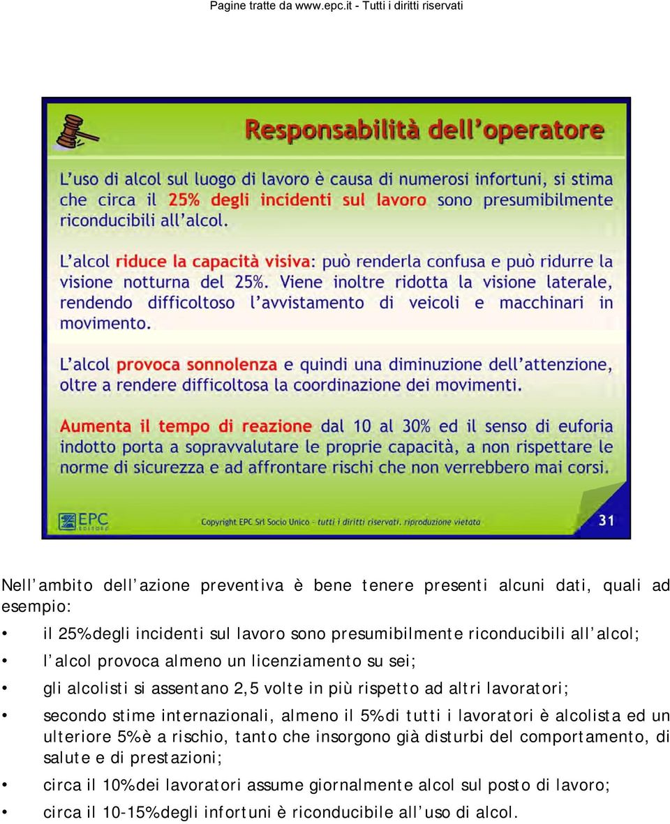 stime internazionali, almeno il 5% di tutti i lavoratori è alcolista ed un ulteriore5% èarischio, tanto che insorgono già disturbi del comportamento, di