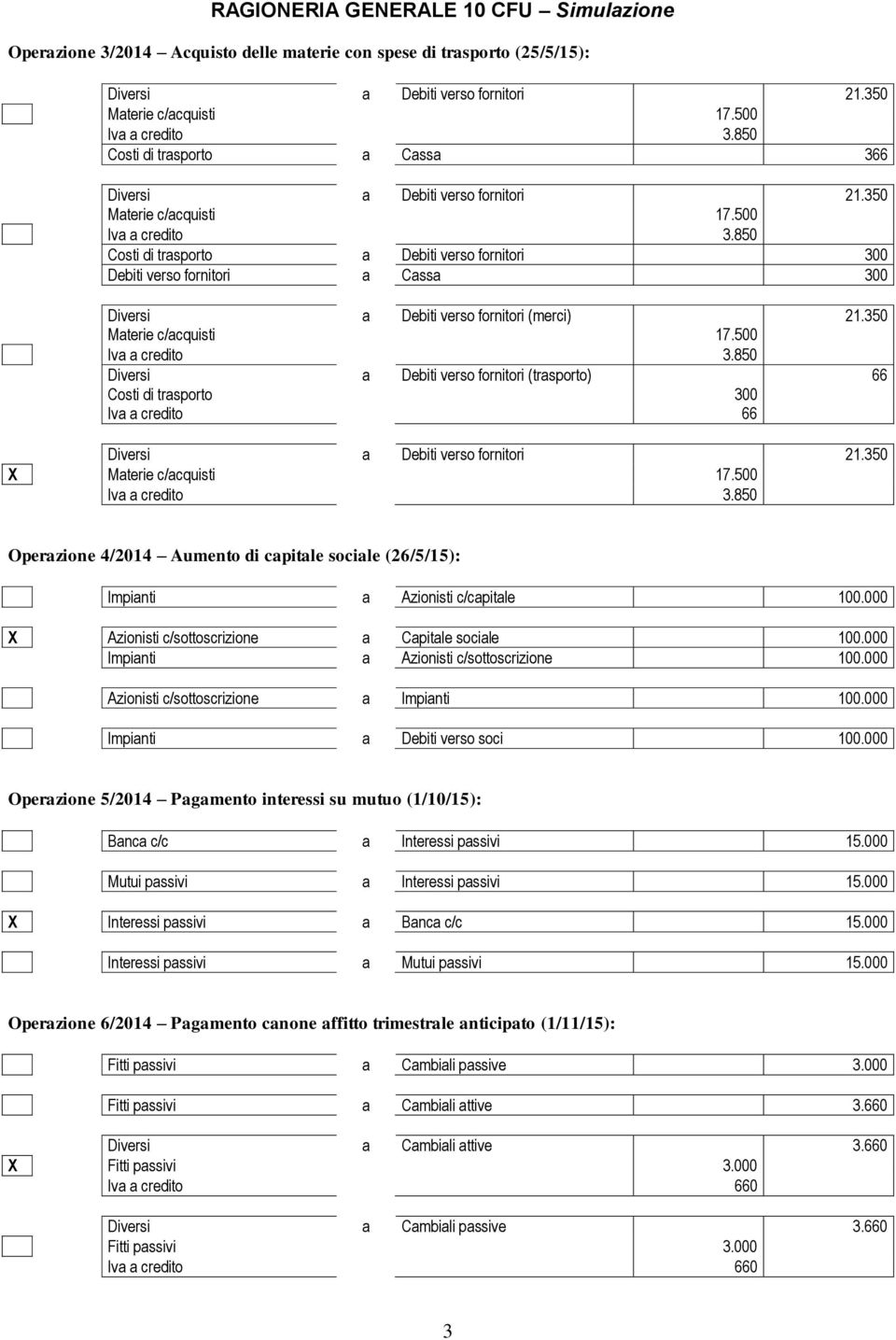 850 Costi di trasporto a Debiti verso fornitori 300 Debiti verso fornitori a Cassa 300 Diversi a Debiti verso fornitori (merci) 21.350 Materie c/acquisti 17.500 Iva a credito 3.