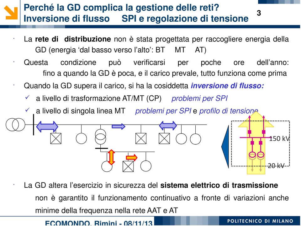 condizione può verificarsi per poche ore dell anno: fino a quando la GD è poca, e il carico prevale, tutto funziona come prima Quando la GD supera il carico, si ha la cosiddetta inversione