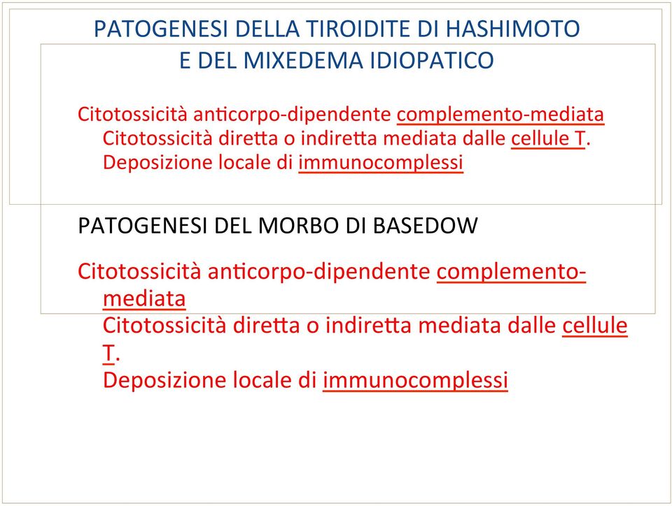 Deposizione locale di immunocomplessi PATOGENESI DEL MORBO DI BASEDOW Citotossicità anbcorpo- 