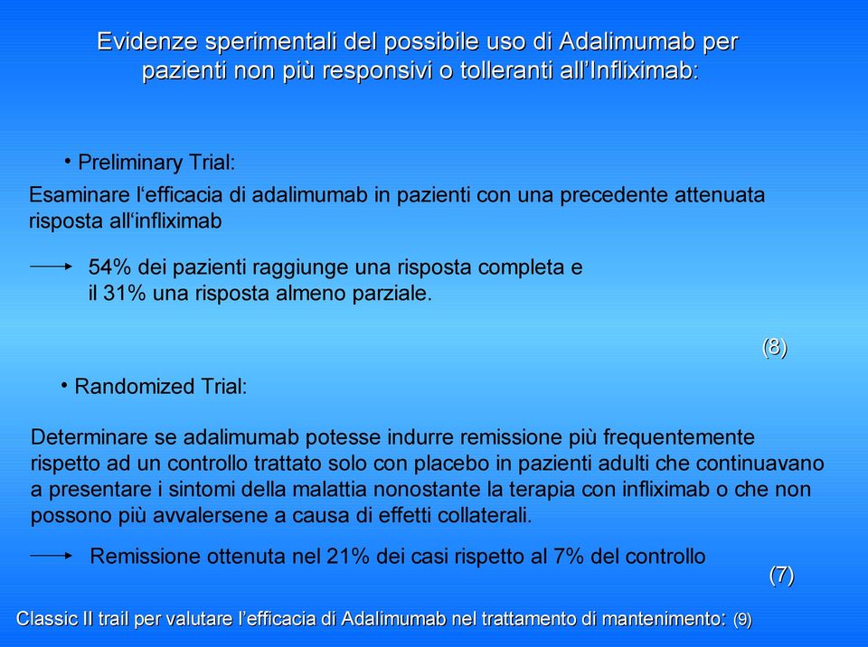 Randomized Trial: Determinare se adalimumab potesse indurre remissione più frequentemente rispetto ad un controllo trattato solo con placebo in pazienti adulti che continuavano a presentare i sintomi