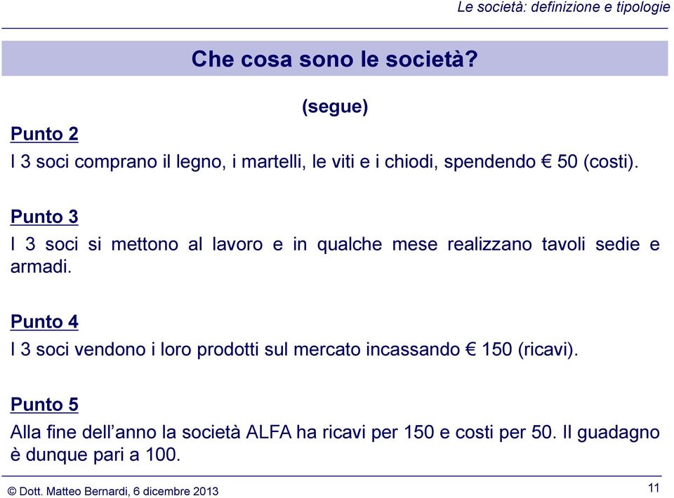 Punto 3 I 3 soci si mettono al lavoro e in qualche mese realizzano tavoli sedie e armadi.