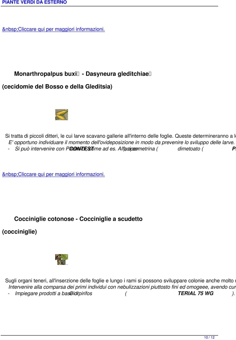 Alfacipermetrina ), o con ( dimetoato ( PE Cocciniglie cotonose - Cocciniglie a scudetto (cocciniglie) Sugli organi teneri, all'inserzione delle foglie e lungo i rami si possono