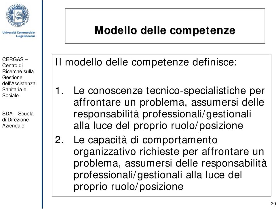 professionali/gestionali alla luce del proprio ruolo/posizione 2.