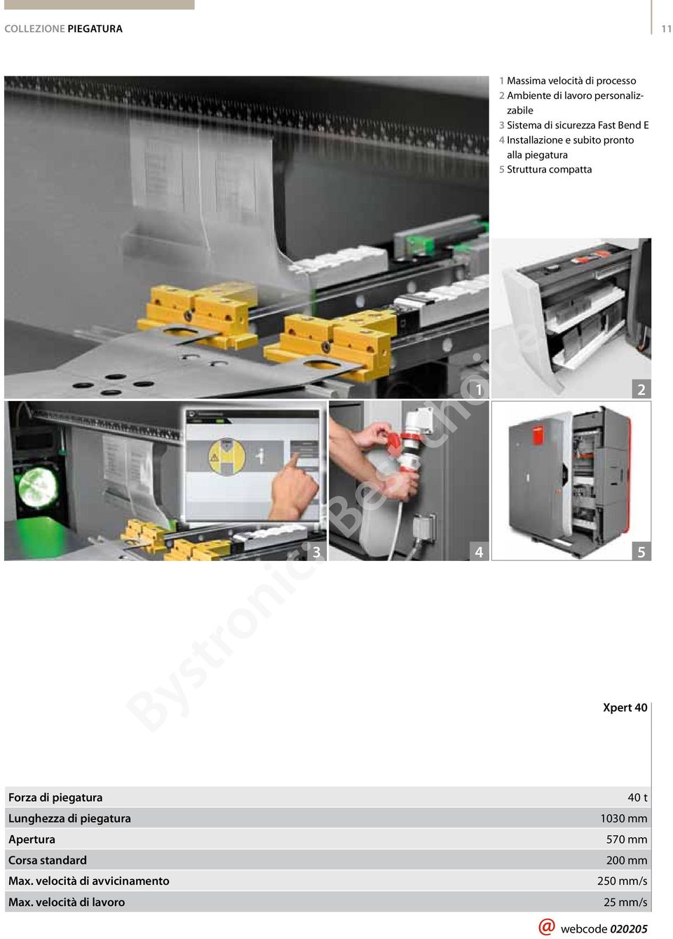 compatta 1 2 3 4 5 Xpert 40 Forza di piegatura Lunghezza di piegatura Apertura Corsa standard Max.