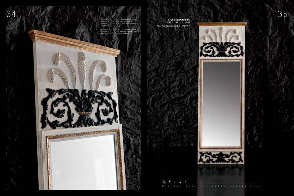 Gustavian style mirror frame, here in a special finish, mixing black,