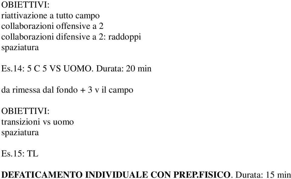 Durata: 20 min da rimessa dal fondo + 3 v il campo transizioni