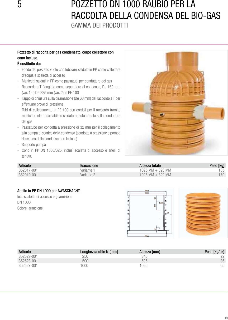 flangiato come separatore di condensa, De 160 mm (var. 1) o De 225 mm (var.