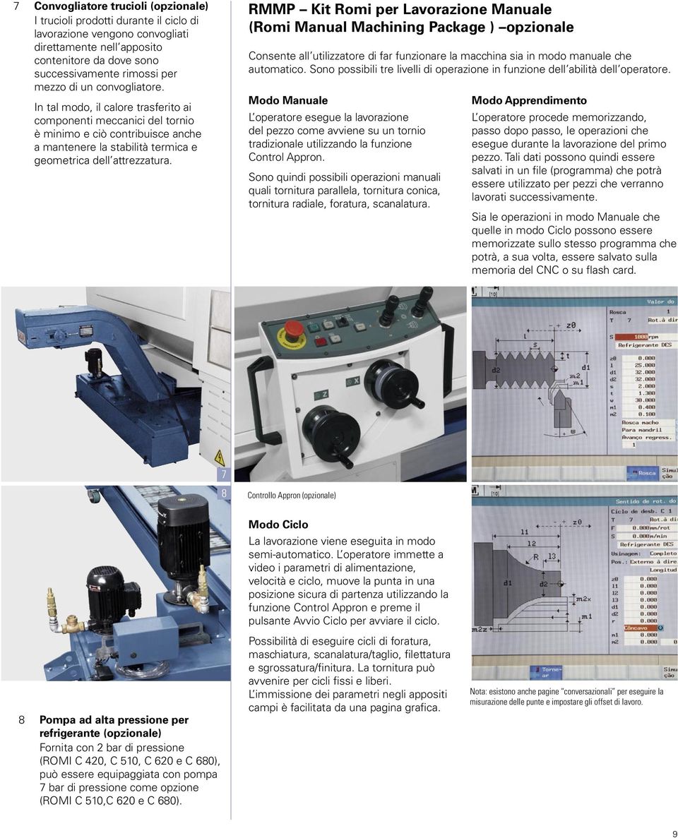 RMMP Kit Romi per Lavorazione Manuale (Romi Manual Machining Package ) opzionale Consente all utilizzatore di far funzionare la macchina sia in modo manuale che automatico.