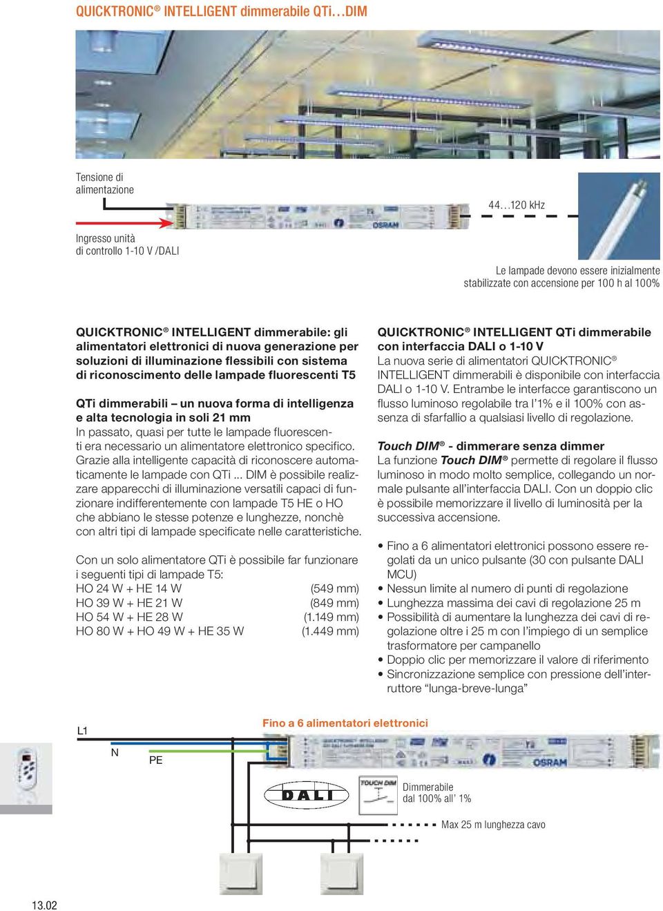 QTi dimmerabili un nuova forma di intelligenza e alta tecnologia in soli 21 mm In passato, quasi per tutte le lampade fluorescenti era necessario un alimentatore elettronico specifico.