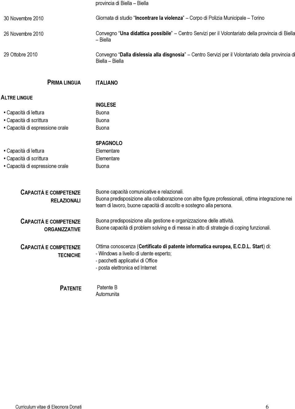 LINGUE Capacità di lettura Capacità di scrittura Capacità di espressione orale Capacità di lettura Capacità di scrittura Capacità di espressione orale INGLESE SPAGNOLO Elementare Elementare CAPACITÀ