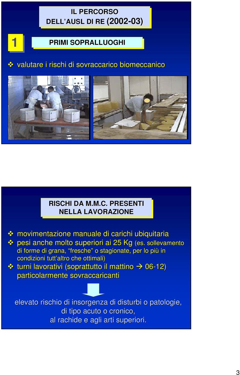 mattino 06-12) particolarmente sovraccaricanti elevato rischio di insorgenza di disturbi o patologie, di tipo acuto o cronico, al