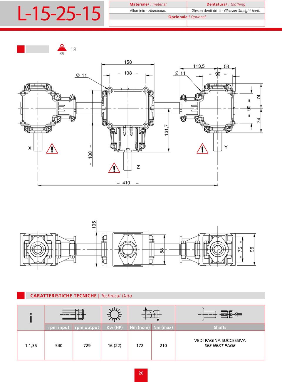 DATI TECNICI / TECHNICAL DATA rpm nput rpm output Kw (HP) Nm (nom) Nm (max) Shafts rpm nput rpm output Kw (HP) Nm (nom)