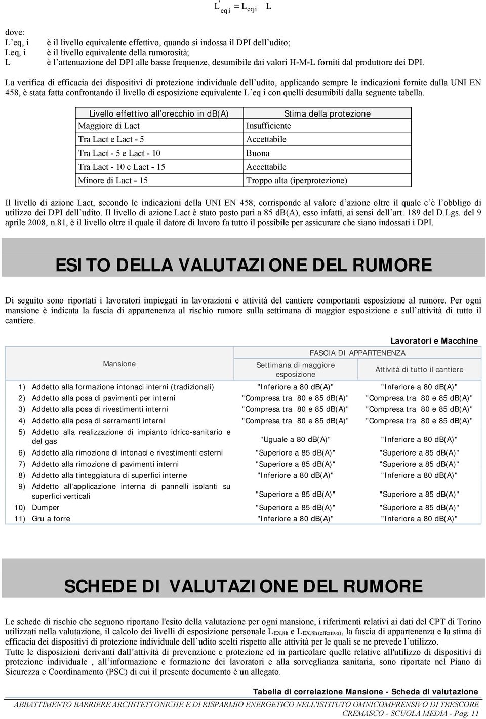 La verifica di efficacia dei dispositivi di protezione individuale dell udito, applicando sempre le indicazioni fornite dalla UNI EN 458, è stata fatta confrontando il livello di esposizione