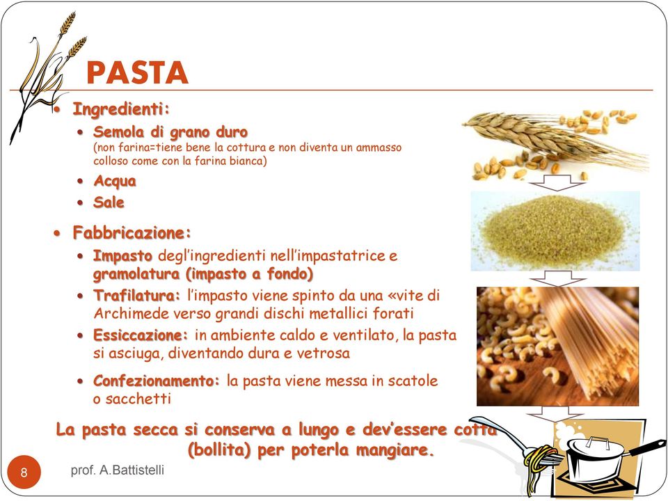 di Archimede verso grandi dischi metallici forati Essiccazione: in ambiente caldo e ventilato, la pasta si asciuga, diventando dura e vetrosa