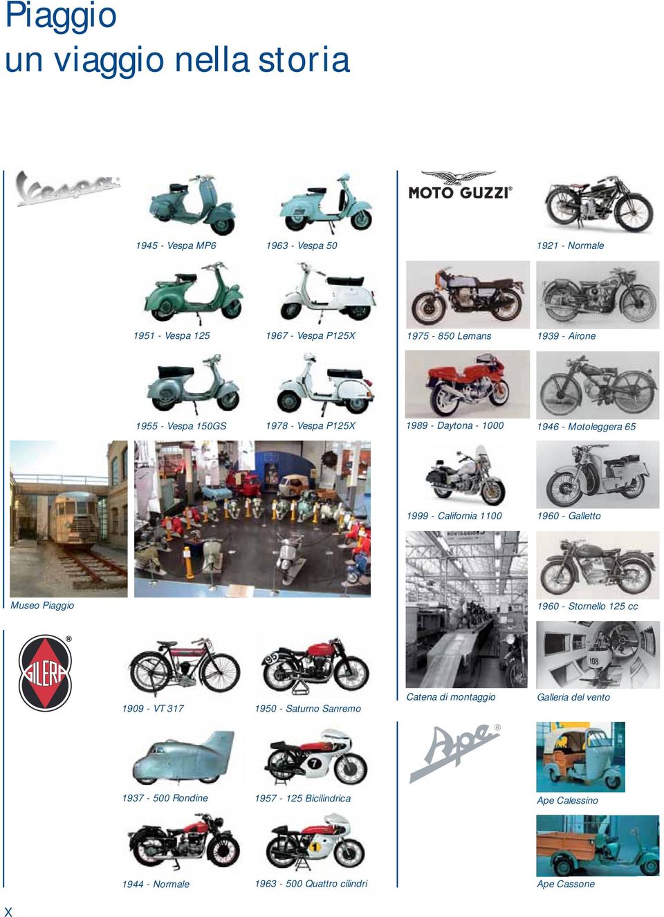 California 1100 1960 - Galletto Museo Piaggio 1960 - Stornello 125 cc 1909 - VT 317 1950 - Saturno Sanremo Catena di
