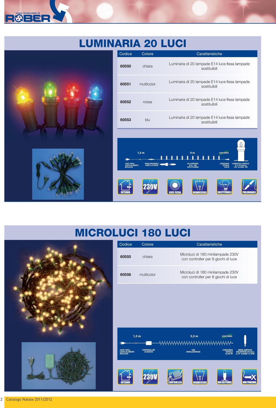 FINO A 4 PEZZI 20 LAMPADE E14-5W SOSTITUIBILI 100 W LAMPADA (VIROLA) E14 Ø 20mm 14V 0,350A 5W MICROLUCI 180 LUCI 60555 chiara Microluci di 180 minilampade 230V 60556 multicolor