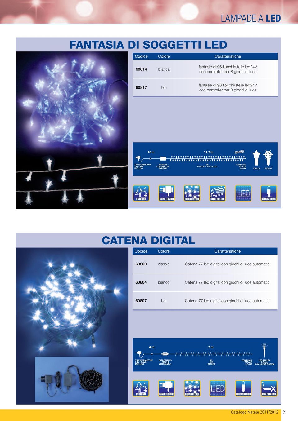 con giochi di luce automatici 60804 bianco Catena 77 led digital con giochi di luce automatici 60807 blu Catena 77 led digital con