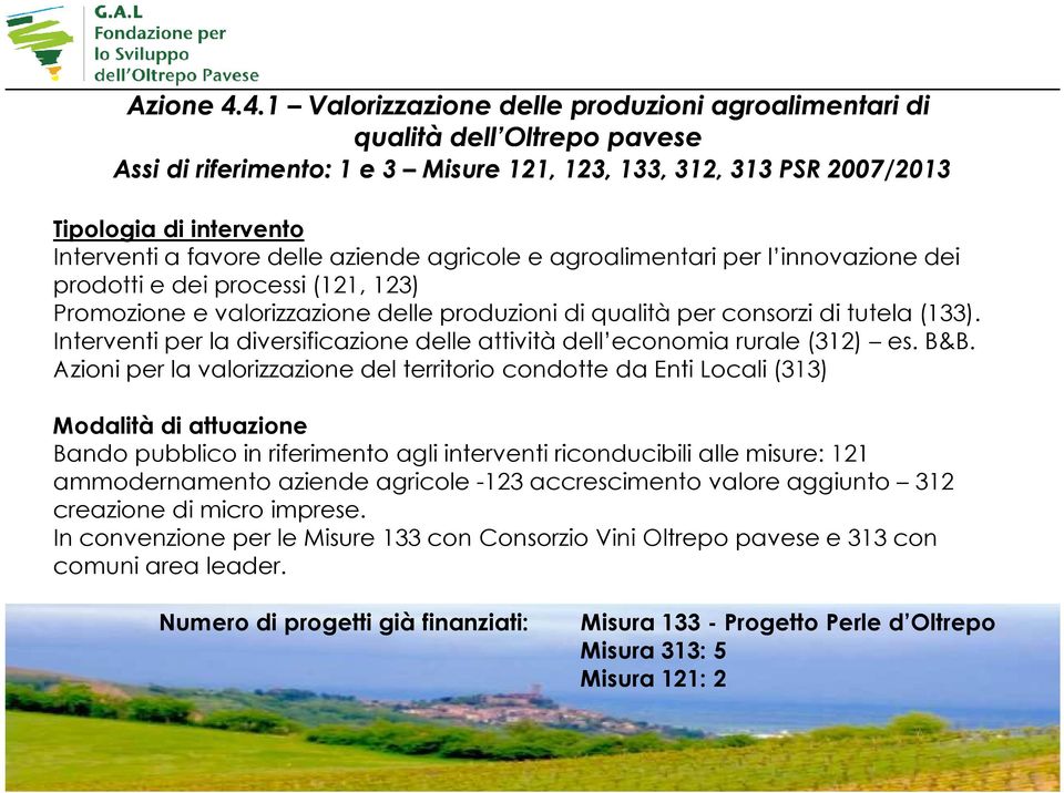 delle aziende agricole e agroalimentari per l innovazione dei prodotti e dei processi (121, 123) Promozione e valorizzazione delle produzioni di qualità per consorzi di tutela (133).