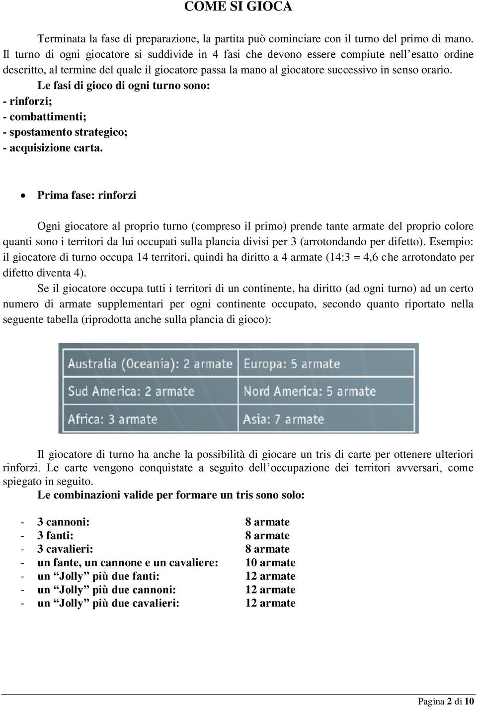 Le fasi di gioco di ogni turno sono: - rinforzi; - combattimenti; - spostamento strategico; - acquisizione carta.