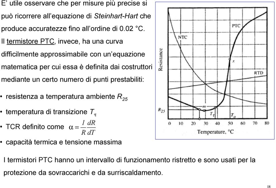 certo numero di punti prestabiliti: Pag 474 resistenza a temperatura ambiente R 25 temperatura di transizione T τ 1 dr TCR definito come α = R dt