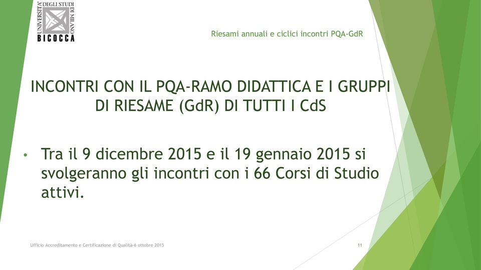 TUTTI I CdS Tra il 9 dicembre 2015 e il 19 gennaio 2015