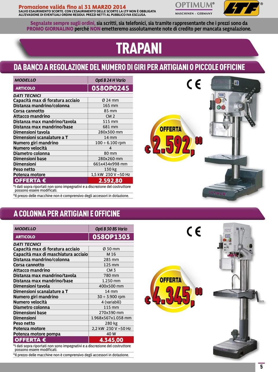 100 rpm Numero velocità 4 Diametro colonna 80 mm base 280x260 mm 665x434x998 mm Peso netto 130 kg 1,5 kw 230 V ~50 Hz 2.