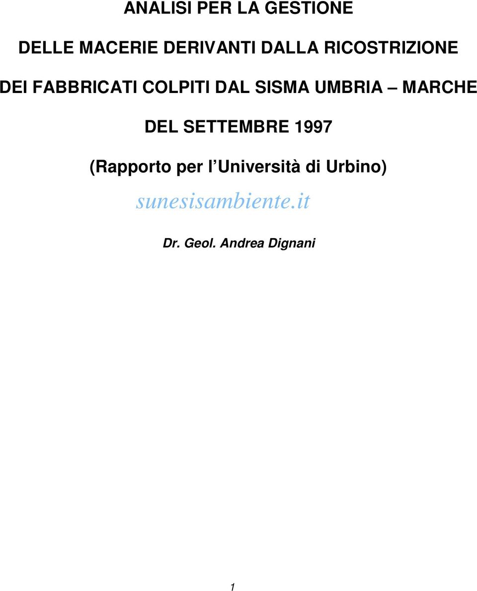 SISMA UMBRIA MARCHE DEL SETTEMBRE 1997 (Rapporto