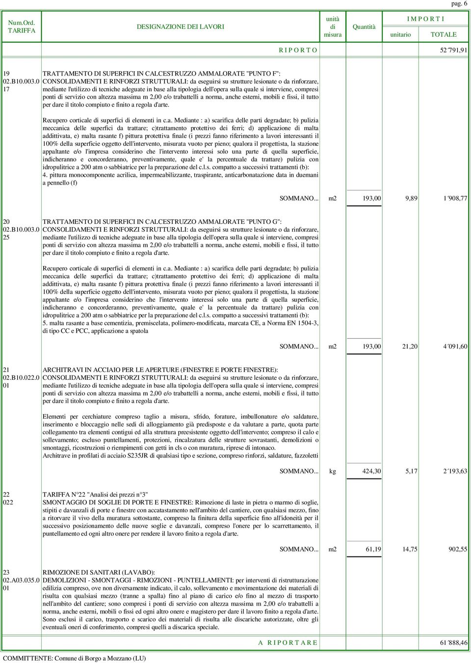 compresi ponti di servizio con altezza massima m 2,00 e/o trabattelli a norma, anche esterni, mobili e fissi, il tutto per dare il titolo compiuto e finito a regola d'arte.