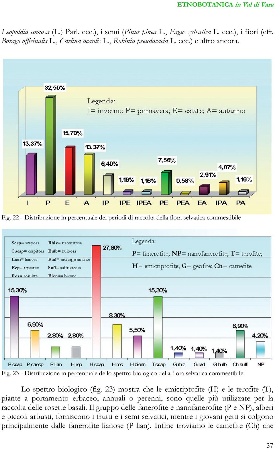 23 - Distribuzione in percentuale dello spettro biologico della flora selvatica commestibile Lo spettro biologico (fig.