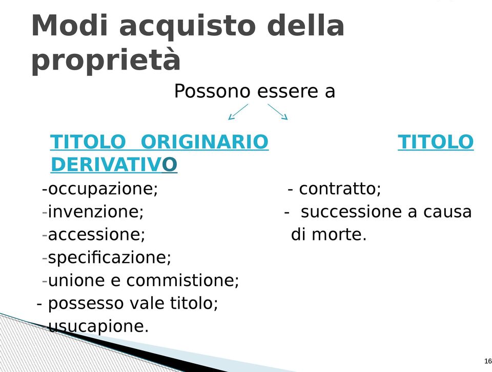 -specificazione; -unione e commistione; - possesso vale