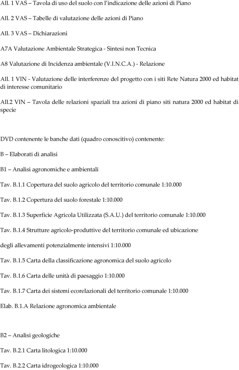 1 VIN - Valutazione delle interferenze del progetto con i siti Rete Natura 2000 ed habitat di interesse comunitario All.