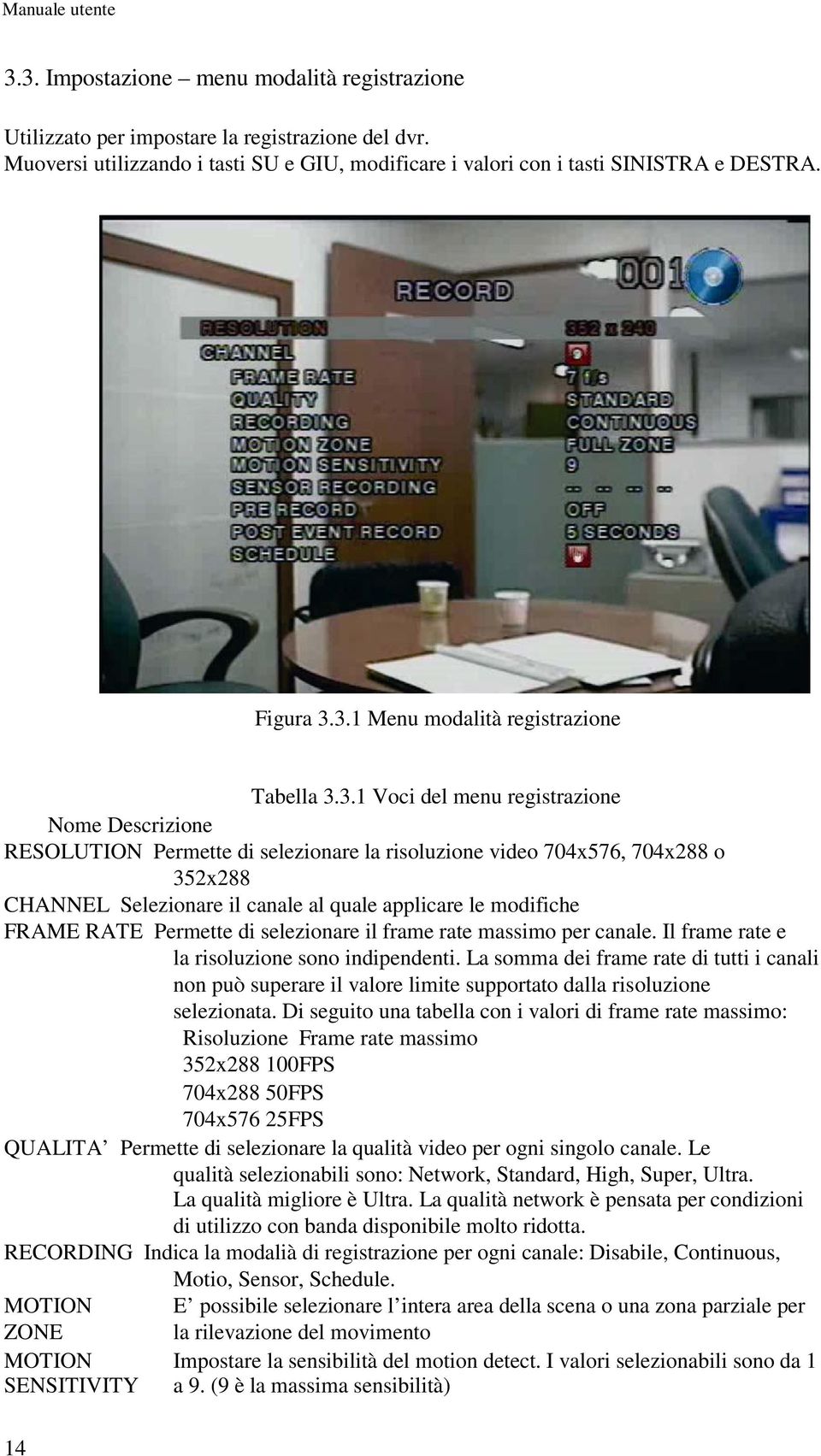 RATE Permette di selezionare il frame rate massimo per canale. Il frame rate e la risoluzione sono indipendenti.