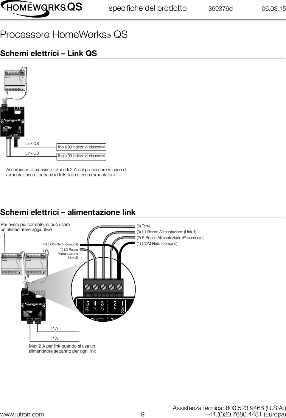 processore in caso di alimentazione di entrambi i link dallo stesso alimentatore Schemi elettrici alimentazione link Per avere più corrente, si può usare un