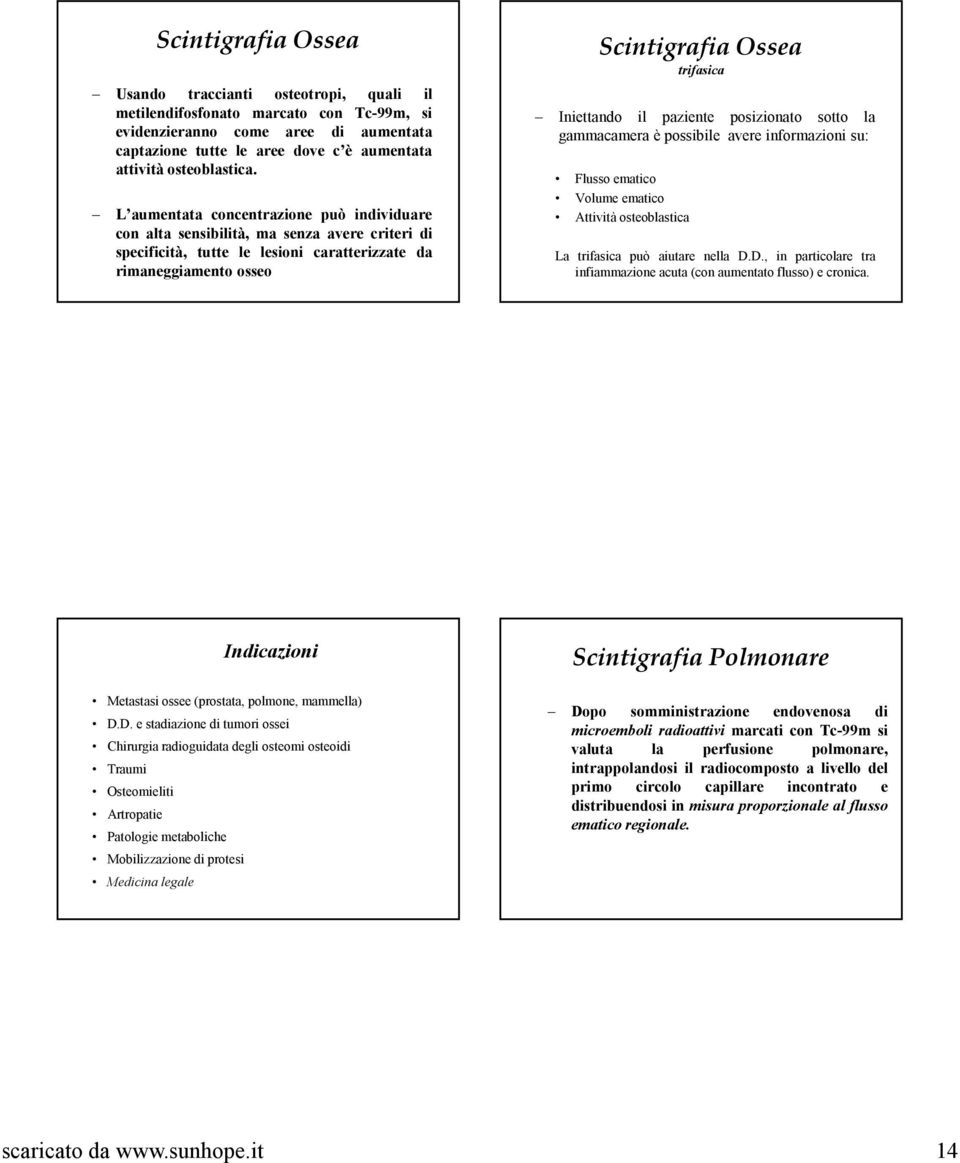 L aumentata concentrazione può individuare con alta sensibilità, ma senza avere criteri di specificità, tutte le lesioni caratterizzate da rimaneggiamento osseo Scintigrafia Ossea trifasica