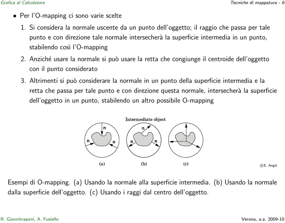 O-mapping 2. Anziché usare la normale si può usare la retta che congiunge il centroide dell oggetto con il punto considerato 3.