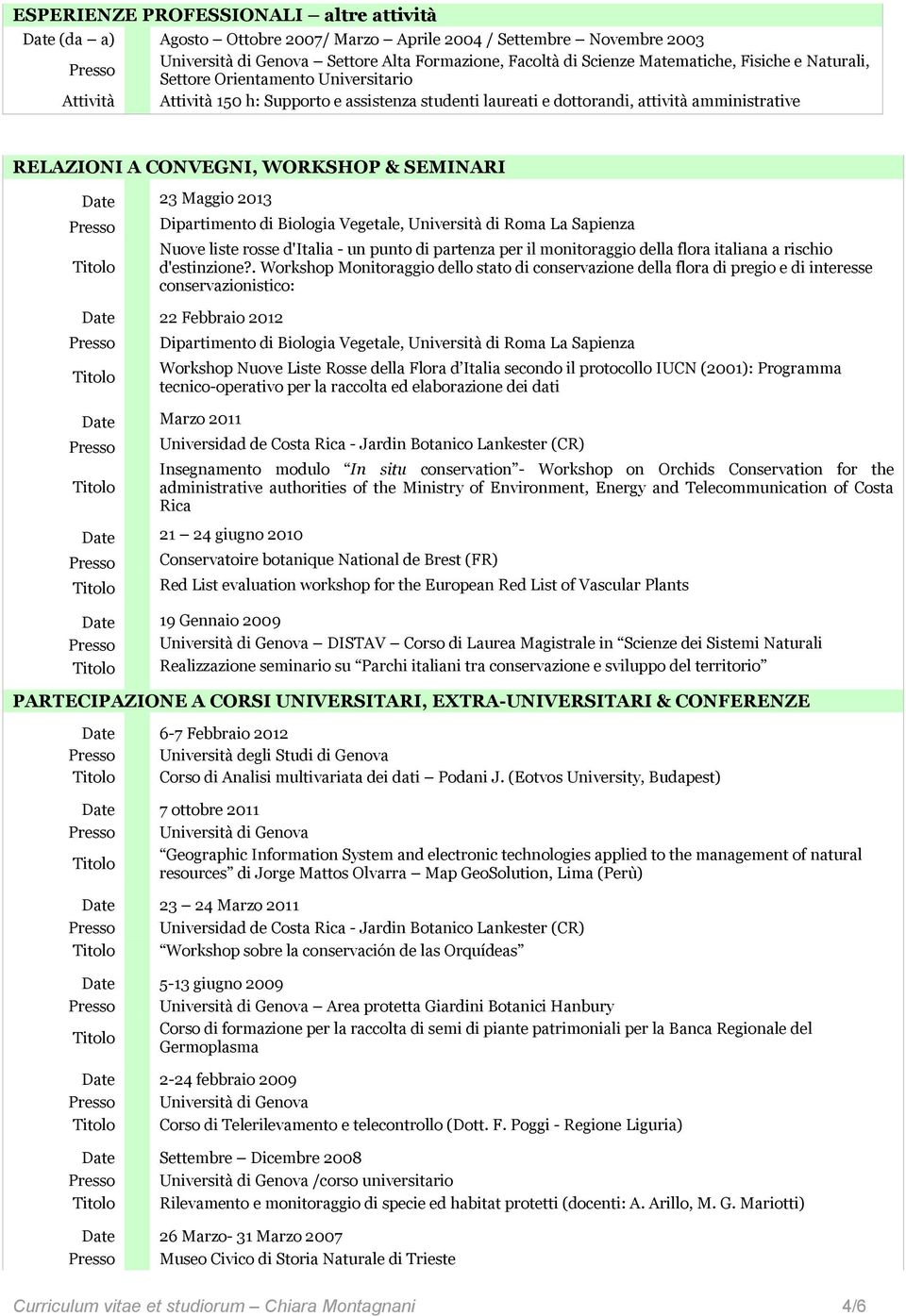 Dipartimento di Biologia Vegetale, Università di Roma La Sapienza Nuove liste rosse d'italia - un punto di partenza per il monitoraggio della flora italiana a rischio d'estinzione?