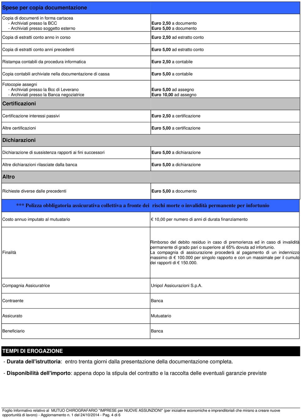 negoziatrice Certificazioni Certificazione interessi passivi Altre certificazioni Euro 2,50 a documento Euro 5,00 a documento Euro 2,50 ad estratto conto Euro 5,00 ad estratto conto Euro 2,50 a