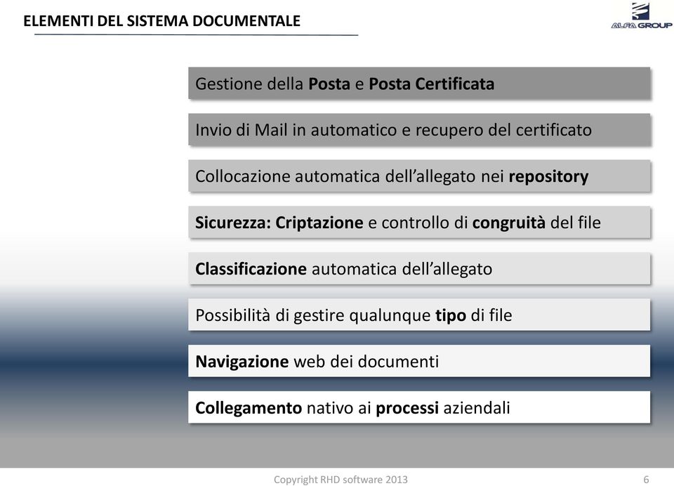 controllo di congruità del file Classificazione automatica dell allegato Possibilità di gestire qualunque