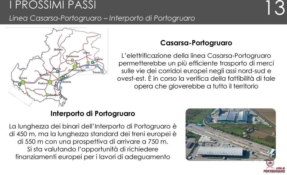 È in corso la verifica della fattibilità di tale opera che gioverebbe a tutto il territorio Interporto di Portogruaro La lunghezza dei binari dell