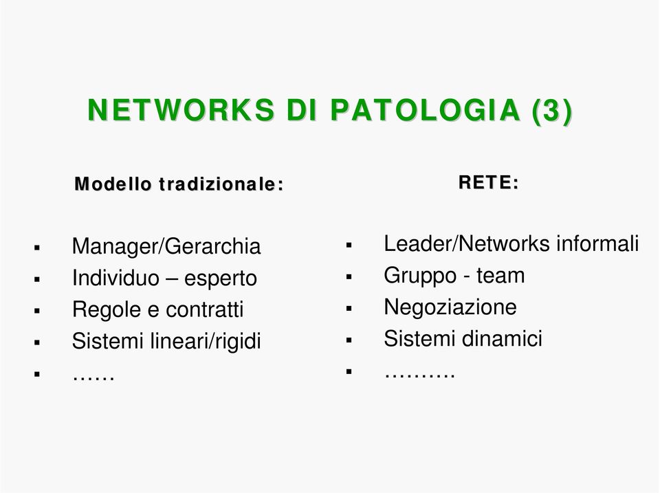 contratti Sistemi lineari/rigidi Leader/Networks