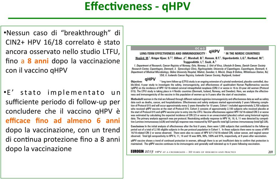 e m e n t a t o u n suﬃciente periodo di follow- up per concludere che il vaccino qhpv è eﬃcace ﬁno ad