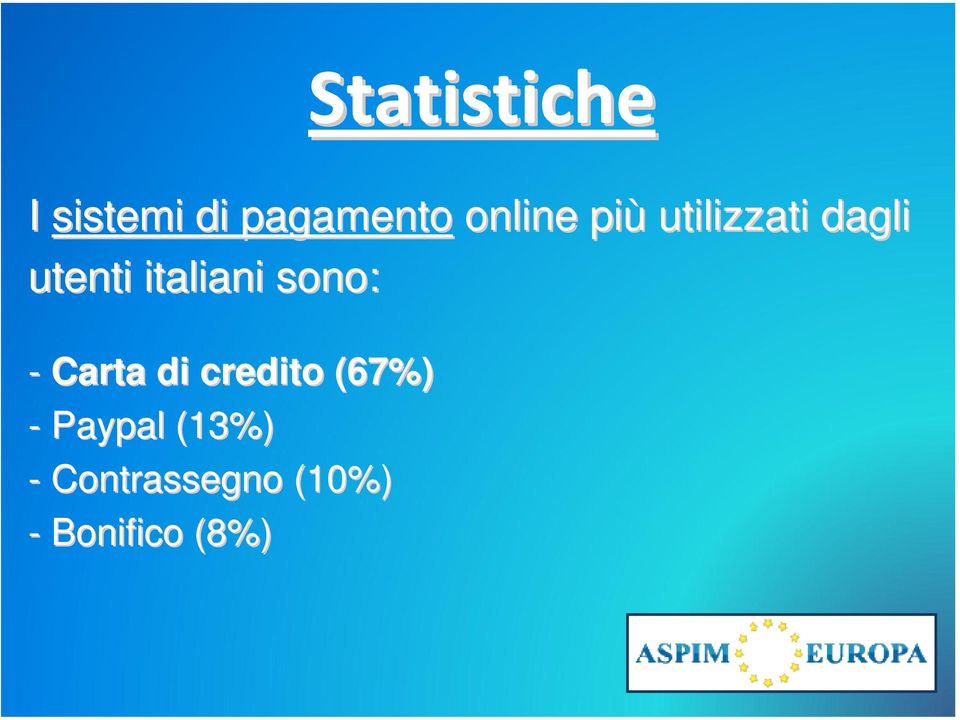 italiani sono: - Carta di credito (67%)