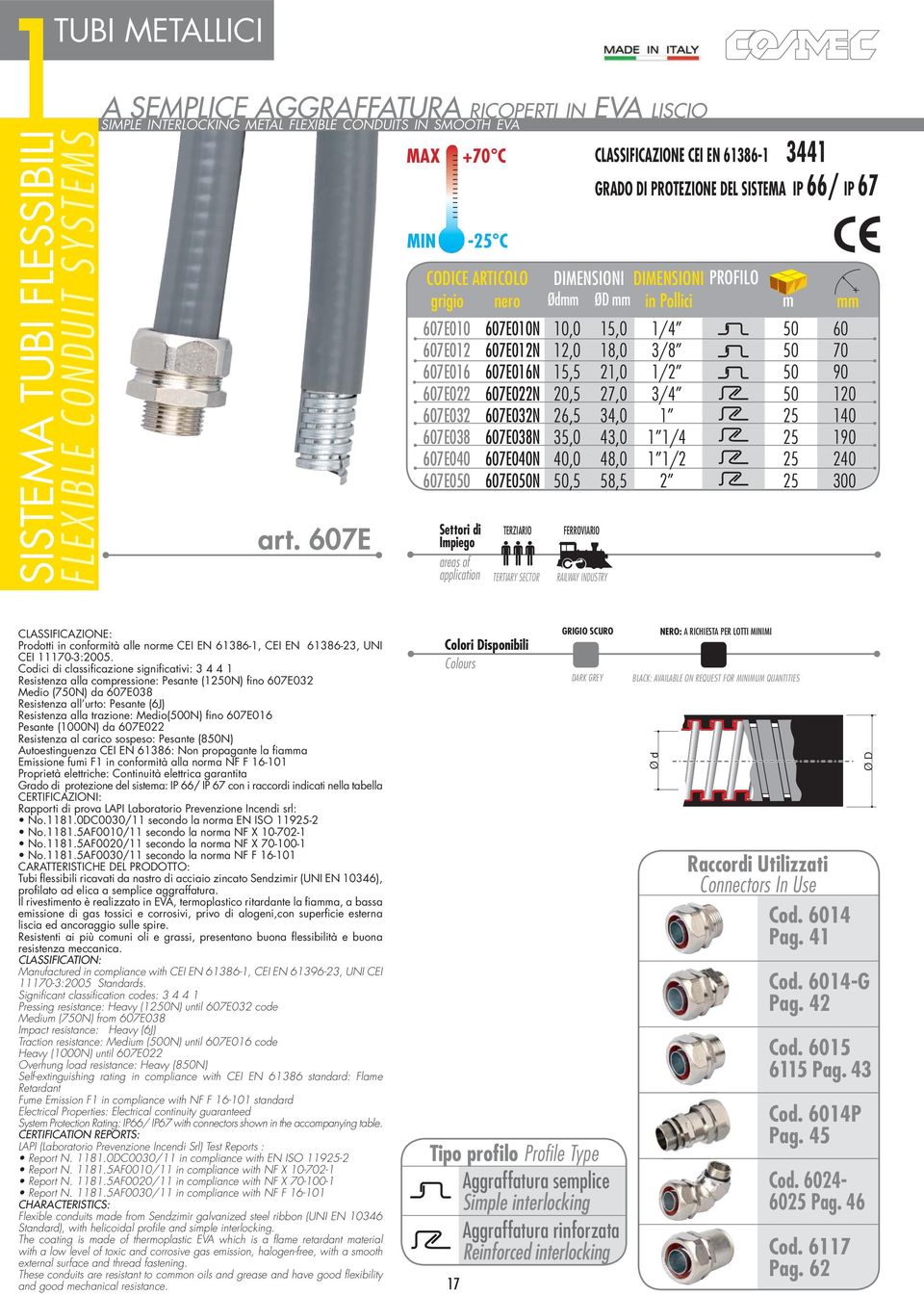 607E032 607E032N 26,5 34,0 1 25 140 607E038 607E038N 35,0 43,0 1 1/4 25 190 607E040 607E040N 40,0 48,0 1 1/2 25 240 607E050 607E050N 50,5 58,5 2 25 300 TERZIARIO TERTIARY SECTOR FERROVIARIO RAILWAY