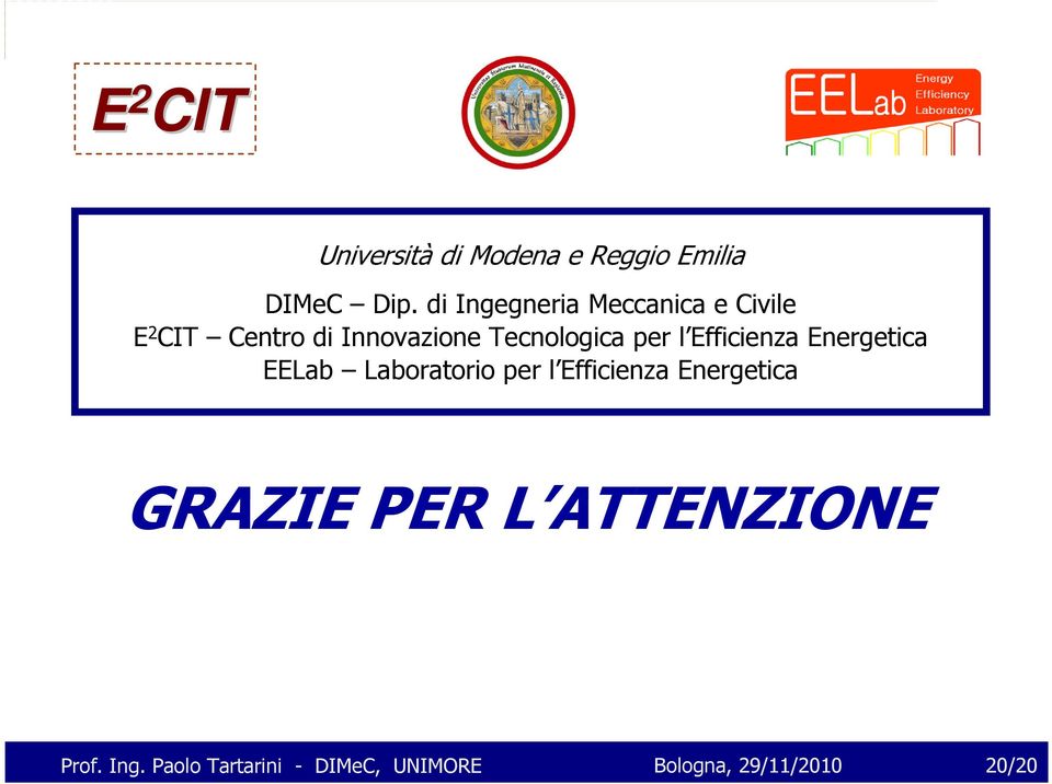 per l Efficienza Energetica EELab Laboratorio per l Efficienza Energetica