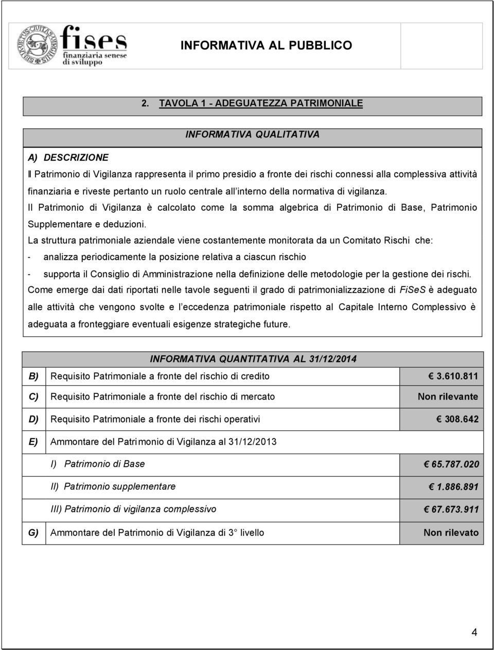 Il Patrimonio di Vigilanza è calcolato come la somma algebrica di Patrimonio di Base, Patrimonio Supplementare e deduzioni.