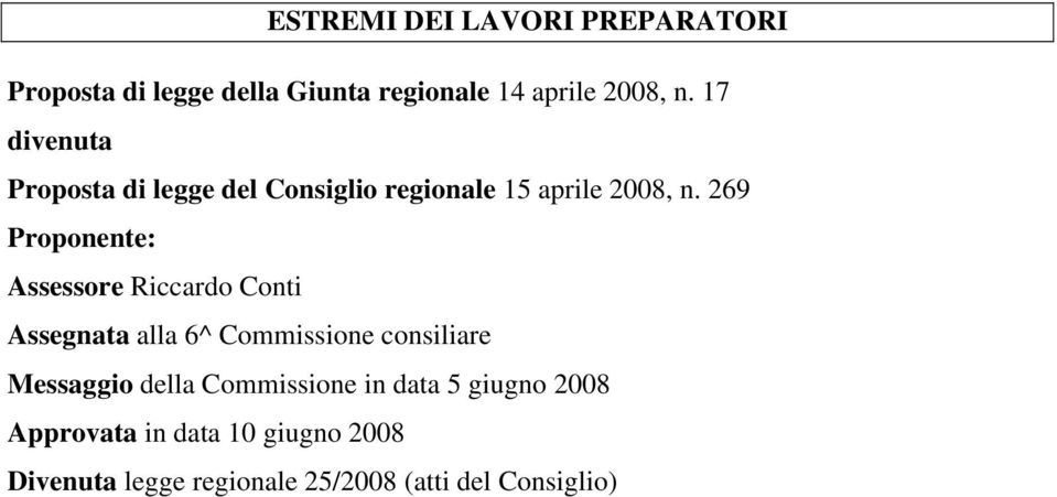 269 Proponente: Assessore Riccardo Conti Assegnata alla 6^ Commissione consiliare Messaggio